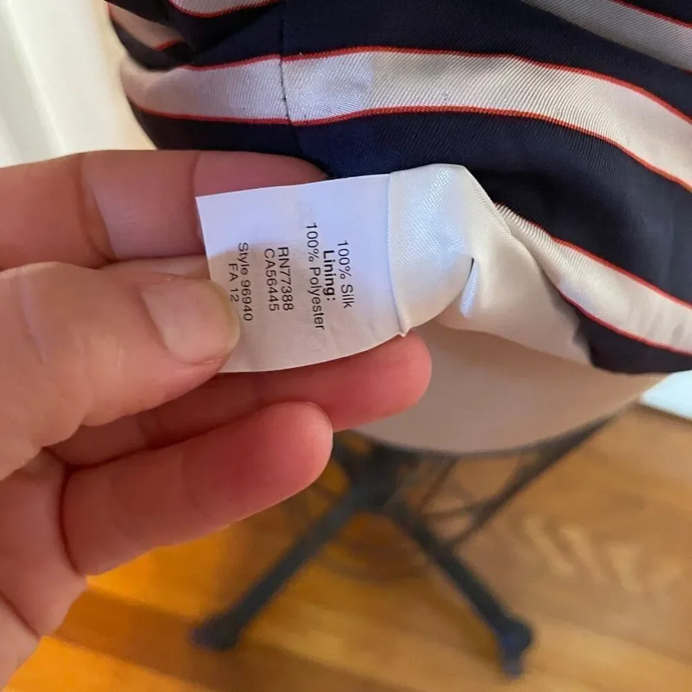 J CREW | navy orange white stripe silk shift dress 0